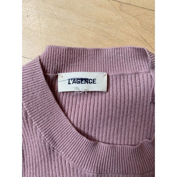 L'AGENCE BNWOT "Ronnie" women ribbed crew neck sweater blush button detail - Picture 5 of 7